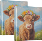 Highland Cow Round Ring Binders 1.5 Inch Cowboy Flower 3 Ring Clipboard Binder by Wamika