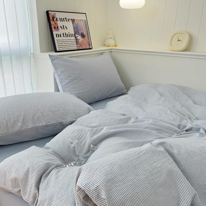 mixinni Blue Striped Duvet Cover Twin Size - Image 6