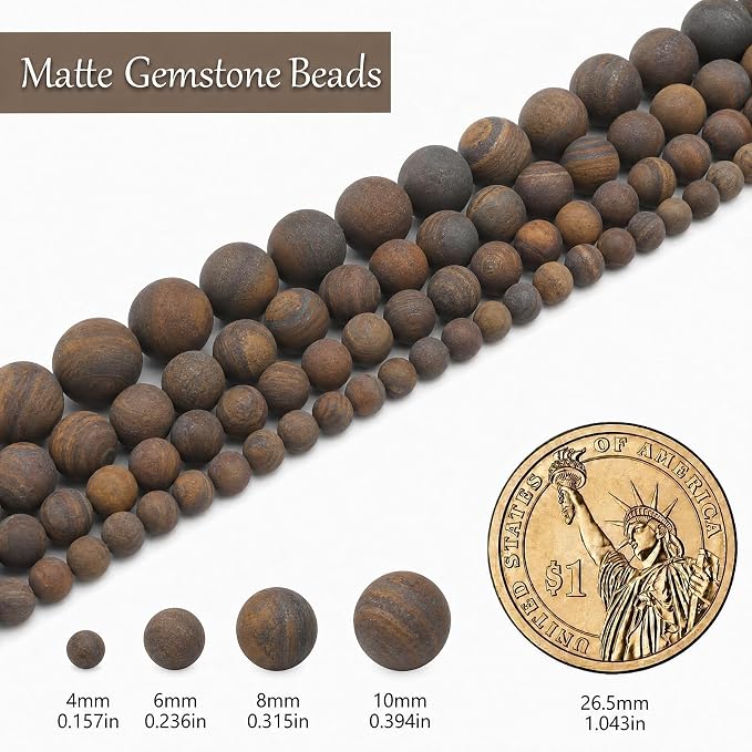 10mm Matte Classic Tiger Eye Bead, 15-Inch Matte Round Loose Stone Beads - Image 3