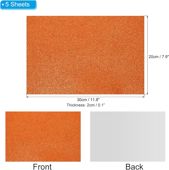 PATIKIL Orange Shiny EVA Glitter Foam Sheet 11.8 x 7.9 Inch 2mm Thick - Image 2