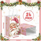 Kolldenn 24 Pcs Pink Christmas Party Favors Bags Christmas Goodie Gift Bags - Image 2