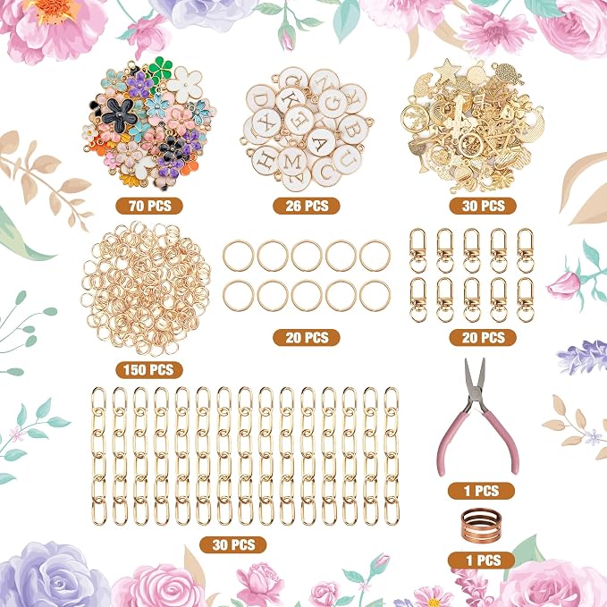 HOMAR 348Pcs DIY Keychain Making Bag Charm Jewelry Chain Making 70 Flower - Image 2