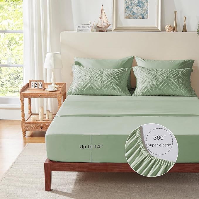 Zzlpp Twin Comforter Set 5 Pieces, Sage Green Tufted Bed in a Bag - Image 7