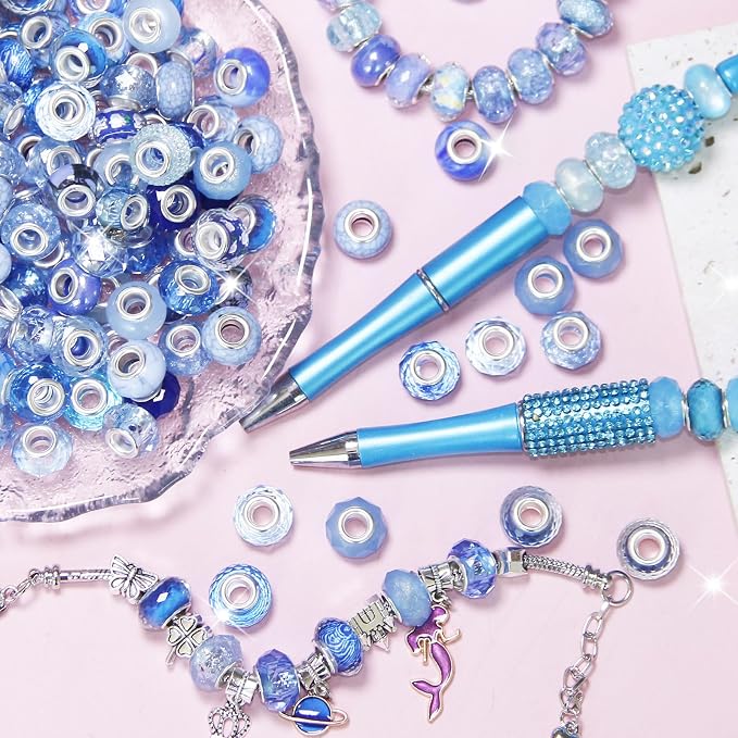 60Pcs Large Hole Beads Spacer Beads Blue Assorted European Craft Big Beads - Image 3