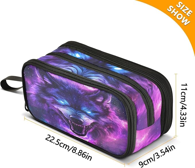 Blue Eyes Wolf Purple Galaxy Pencil Case Box Boys Girls Large Pencil Pouch - Image 7