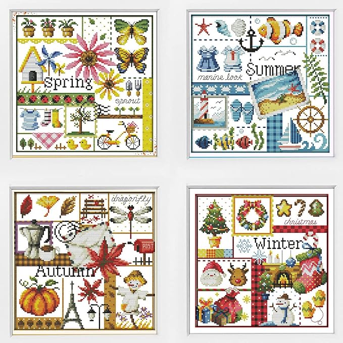 Awesocrafts 4 Pack Cross Stitch Kits, Four Seasons Easy Patterns Cross by Awesocrafts