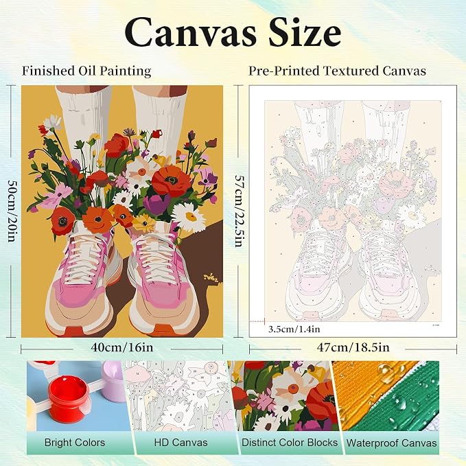 Paint by Numbers Kit for Adults, Sneakers DIY Painting Kit, 16x20 Inch | Flower - Image 3