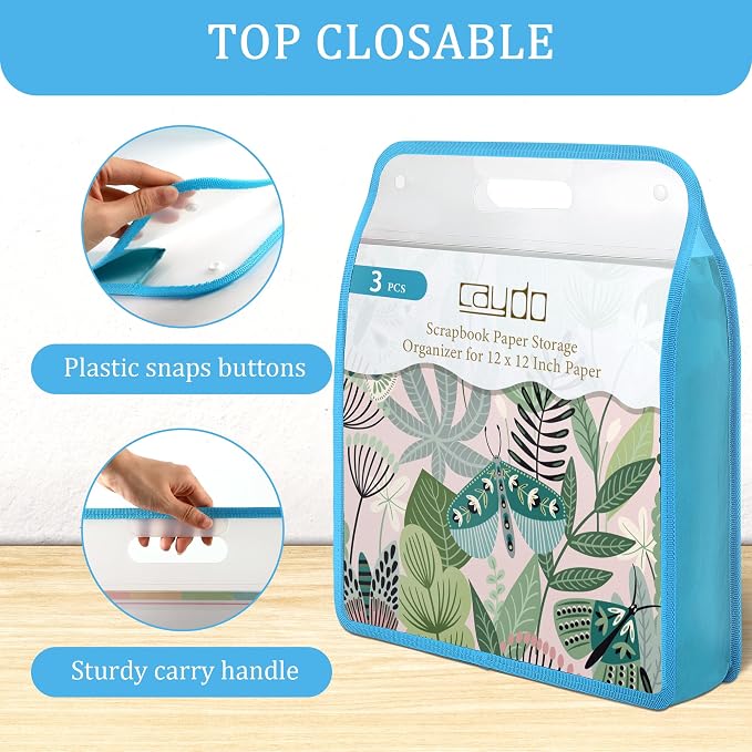 Caydo Scrapbook Paper Storage, 3 Pack Blue Expanding Paper Folio | Clear - Image 4