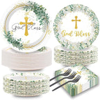 Naozinebi 200Pcs God Bless Baptism Plates Napkins First Holy Communion Party by Naozinebi