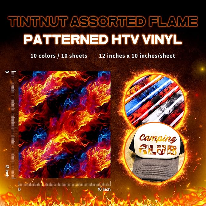 Tintnut Multicolored Flame Heat Transfer Vinyl, stretch washable, heat press & - Image 2