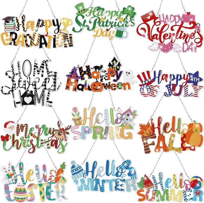 Cinnvoice 12 Pcs Summer Seasonal Diamond Art Hanging Ornament Kit by Cinnvoice