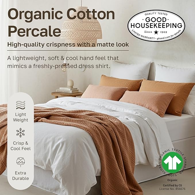California Design Den 2-Pack 100% Organic Cotton Percale Sheets Queen Size Set - Image 3