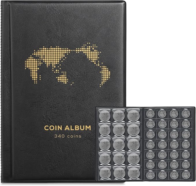 Coin Album for Collectors, 340 Pockets Coin Collection Book Holder Display by MUSHENJI