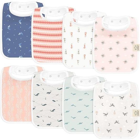 KeaBabies 8-Pack Organic Baby Bibs for Boys, Girls - Super Absorbent Cotton Drool Bibs for Baby Girl & Boy, Teething Toddler, Drooling Newborn, Ultra Soft & Machine Washable (Marine Muse)