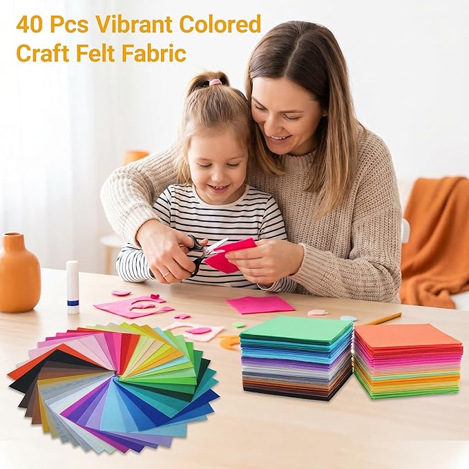 40 Pcs 6x6 Inch Colorful Craft Felt Sheets, Soft Thin Felt Fabric Squares - Image 2