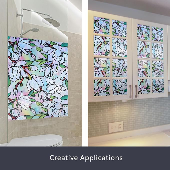 DKTIE Magnolia Pattern Stained Glass Window Film Floral Decorative Window - Image 5