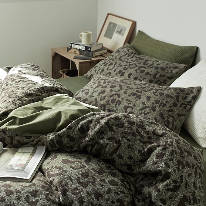 mixinni Leopard Duvet Cover Twin XL Size, Premium Yarn-Dyed Jacquard Cotton - Image 3