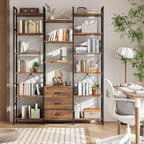 AFLUI Triple Bookshelf with 3 Fabric Drawers, 6-Tier Book Shelf and 10 Display - Image 8