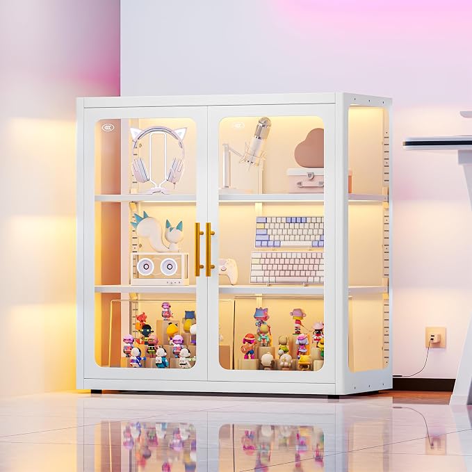 34" Display Cabinet with Glass Doors, 4-Tier Curio Cabinet with Many Color by BAOLIWO