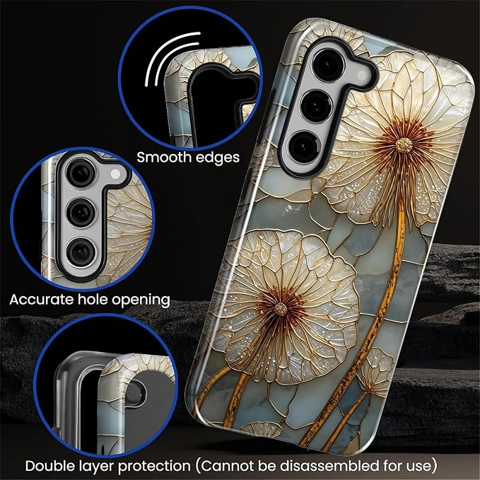 for Samsung Galaxy S23 Plus Case, Dandelion Stained Glass Pattern Glossy 2 in 1 - Image 5