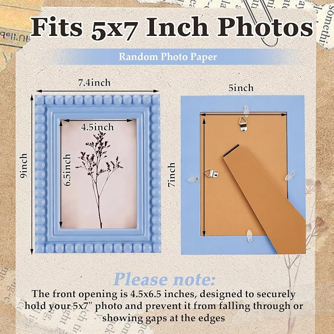 4 Pack 5 x 7 Picture Frame, Wood Beaded Boho Photo Frame, Vintage Photo Display - Image 2