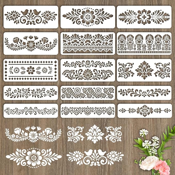 INFUNLY 15Pcs Floral Lace Painting Stencil by INFUNLY