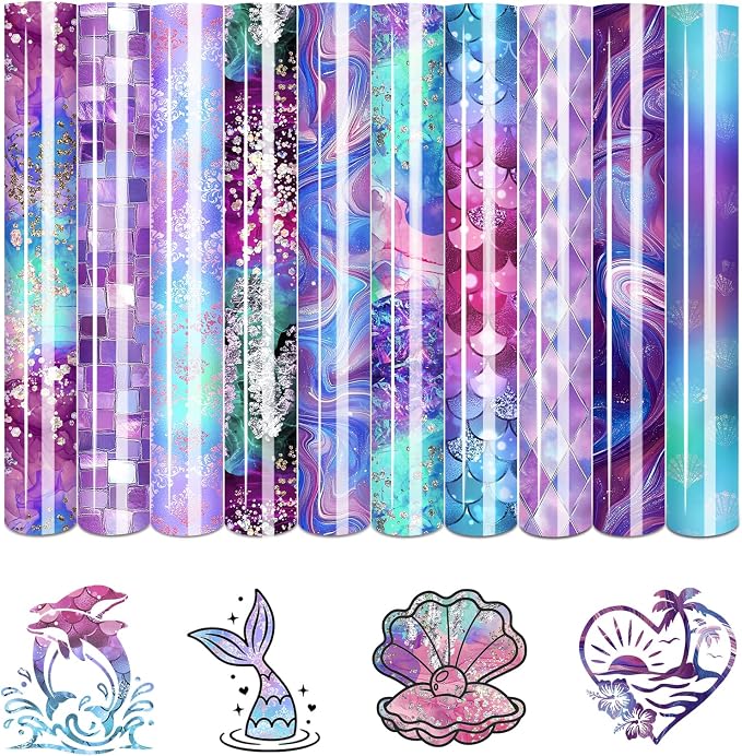 Tintnut Mermaid Ocean Heat Transfer Vinyl, 10 Sheets 12×10in Iron on Vinyl | by Tintnut