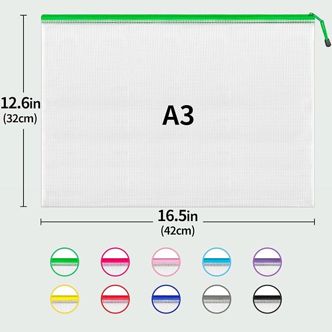 JARLINK A3 Mesh Zipper Pouch, Extra Large Waterproof File Bags, Board Games - Image 2