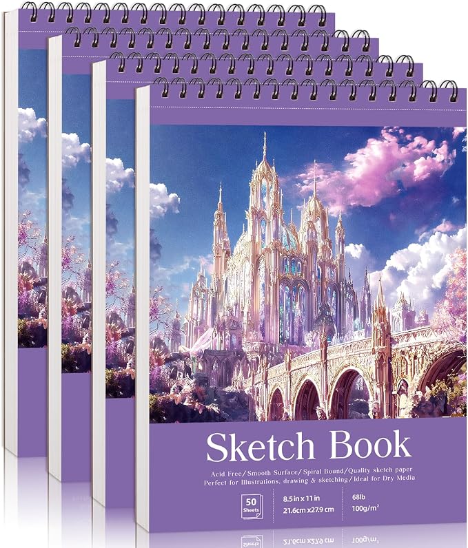Prudiut Sketch Book 4 Pack 8.5x11 Inch Violet Spiral Bound Sketch Pad by Prudiut