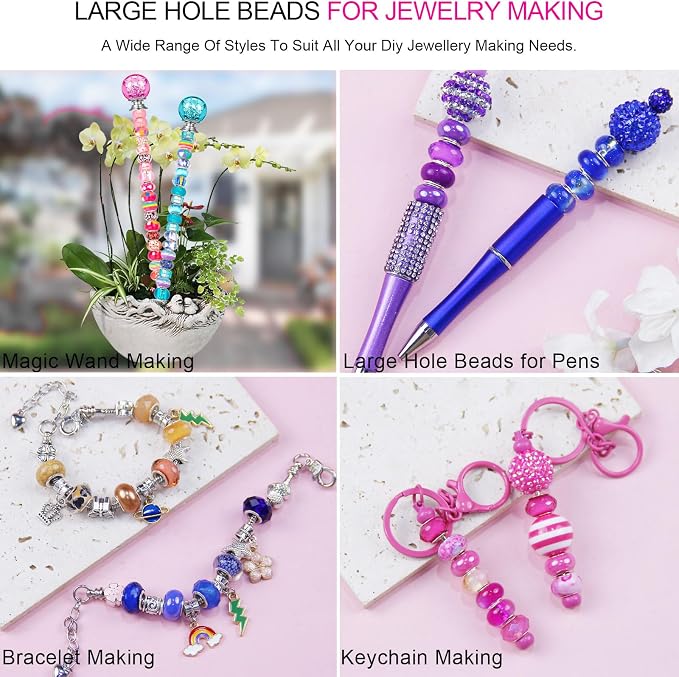 220Pcs Large Hole Beads Spacer Bead Mixed Color Assorted European Craft Big - Image 3