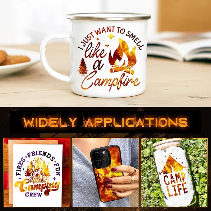 Tintnut Flame Pattern Permanent Vinyl 8 Pcs 12x10in Orange Adhesive Vinyl | - Image 6