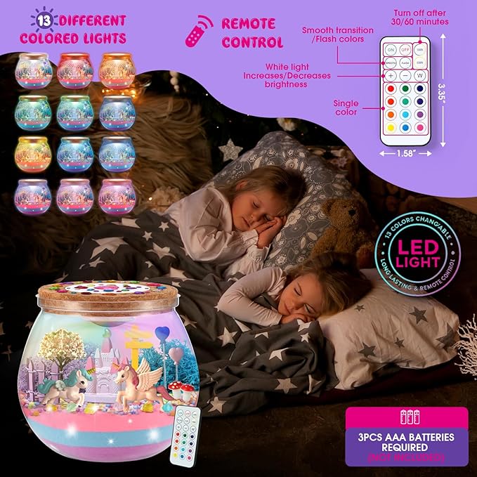 Unicorn Terrarium Crafts Kit for Kids: LED Night Light-Up DIY Toys - Image 4