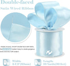 HUIHUANG Blue Satin Wired Ribbon 2.5 inch Baby Blue Wire Edge Ribbon - Image 2