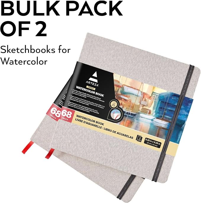 ARTEZA Watercolor Sketchbooks, 8.25 x 8.25 Inches, 68 Pages Each, 110 lb / 230 - Image 6