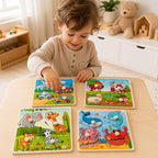 Wooden Peg Puzzle Set for Toddlers, 4 Pack Animal Vehicle Ocean Farm Puzzles - Image 6