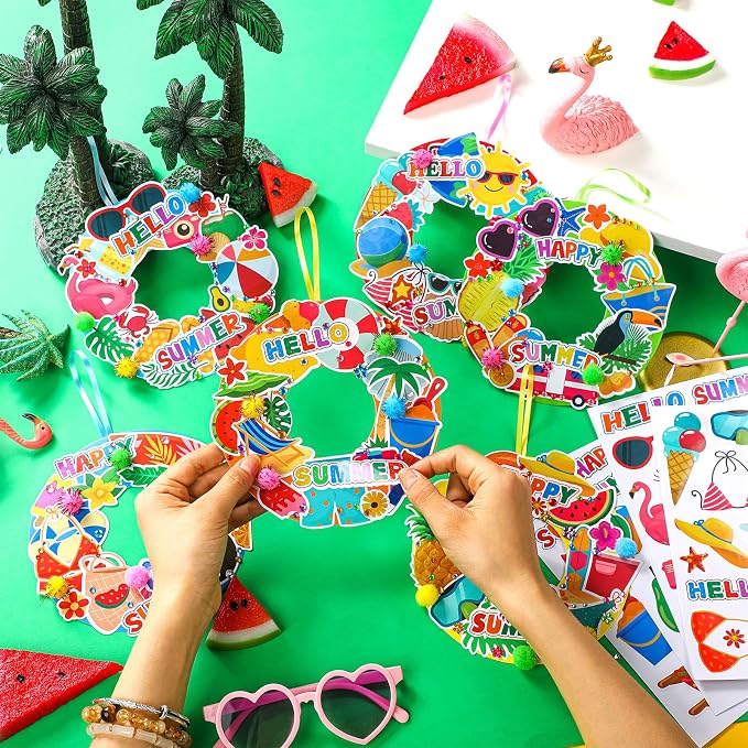 Hollowfly 48 Sets Summer Wreath Craft Kits Hello Summer DIY Hanging Ornaments - Image 2