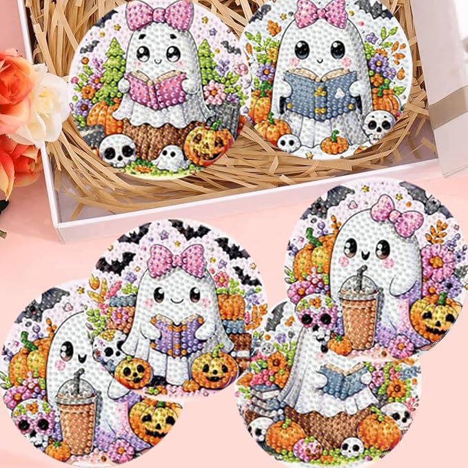 8 Pack Diamond Art Coasters, Halloween Ghost Diamond Painting Coasters Kits | - Image 7