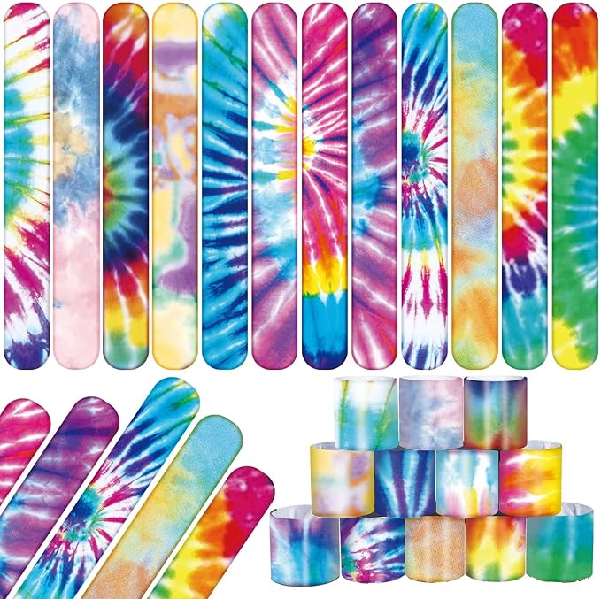 60PCS Tie Dye Party Favors Slap Bracelets, Groovy Wristbands Bracelets Goodie by Lcnjscgo