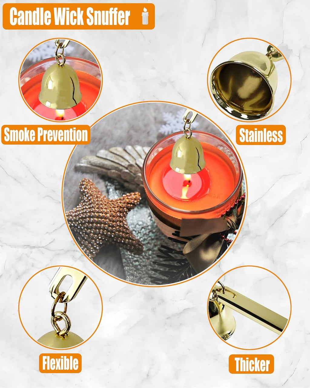 5 in1 Candle Accessory Set with Rechargeable Candle Lighter, Candle Wick Trimmer, Candle Wick Snuffer, Candle Wick Dipper, Storage Tray Plate, Candle Care Kit (Gold)