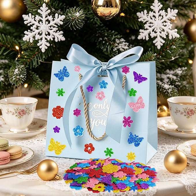 512 PCS Glitter Foam Stickers, Colorful Flower & Butterfly Shapes Foam Stickers - Image 6