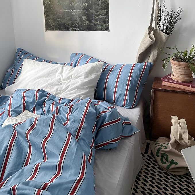 mixinni Vintage Striped Blue Duvet Cover King - Image 9