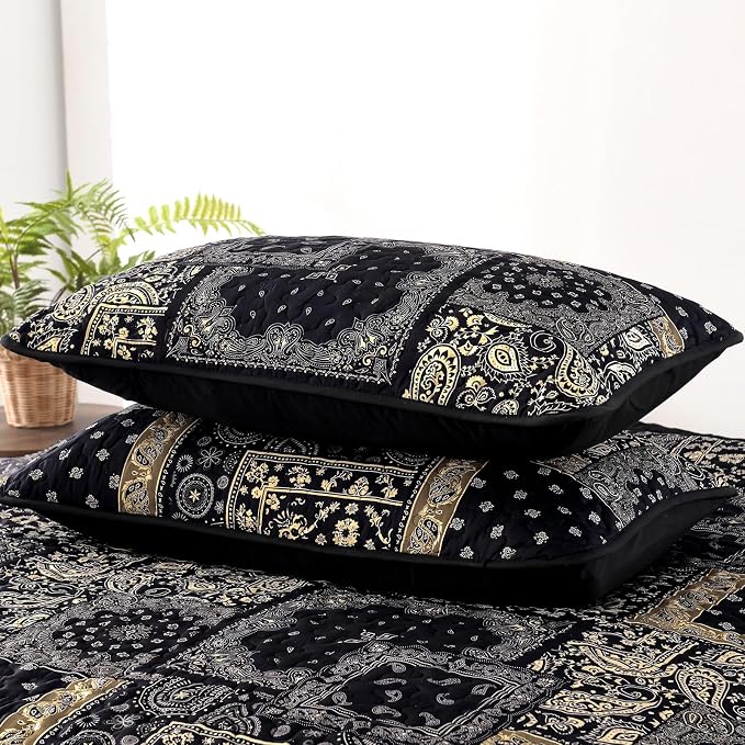 Cottolester Boho Patchwork Quilt Set Queen Size, Paisley Floral Bedding Set - Image 7