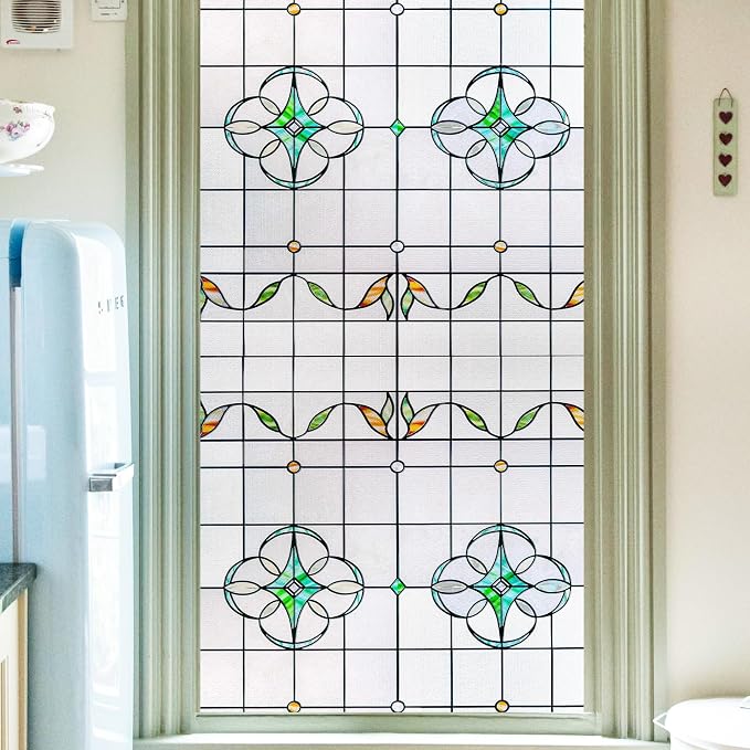 OHTMERU 3D Stained Glass Window Privacy Film, Heat Control UV Blocking Static by OHTMERU