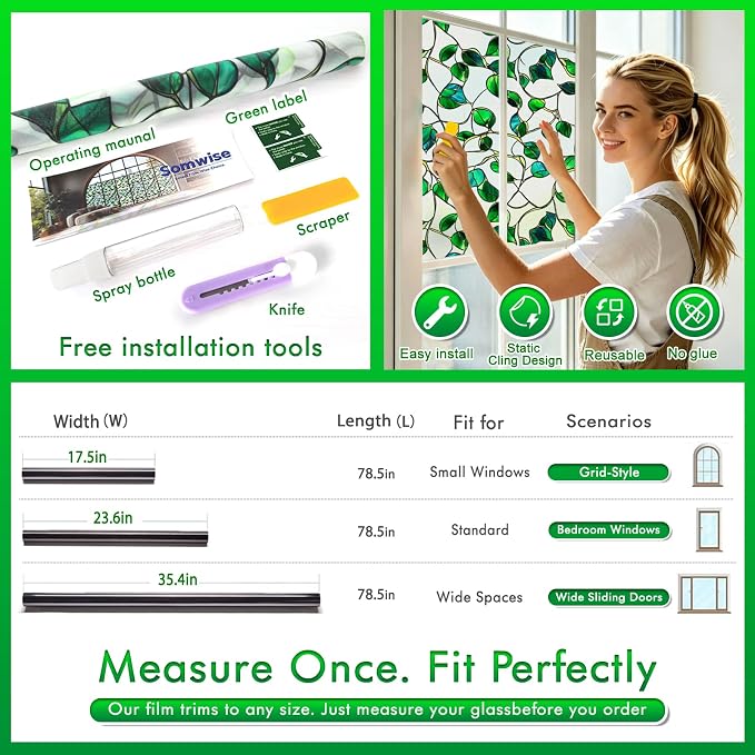 SOMWISE Frosted Glass Window Film, Heat Insulation, UV Block, Anti-Glare - Image 8