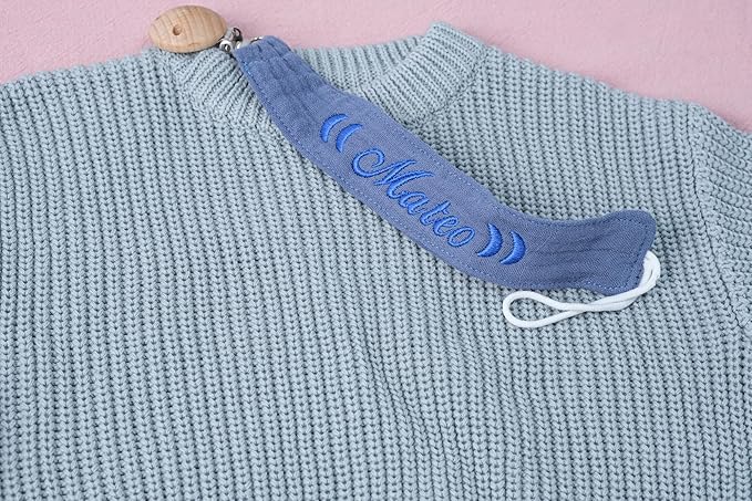 Personalized Bohemian Pacifier Clip Embroidered with Name is The Perfect Newborn Gift Made from eco-Friendly Bamboo! (Orange)