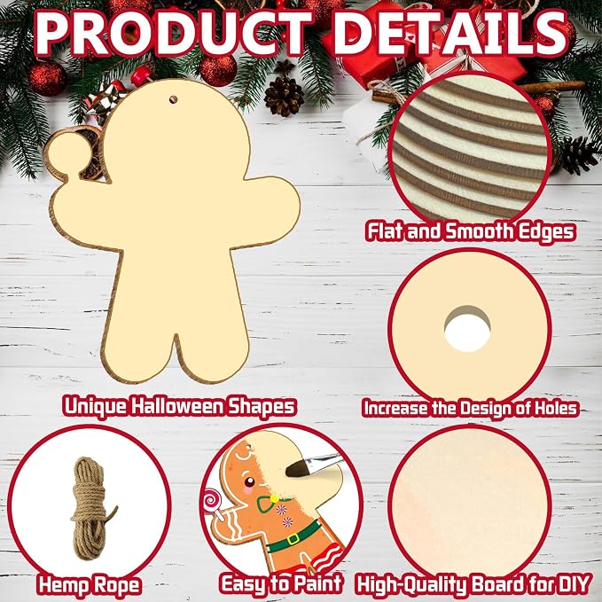 Large Size 7" Christmas Crafts for Kids Wooden Gingerbread Ornaments Crafts - Image 4