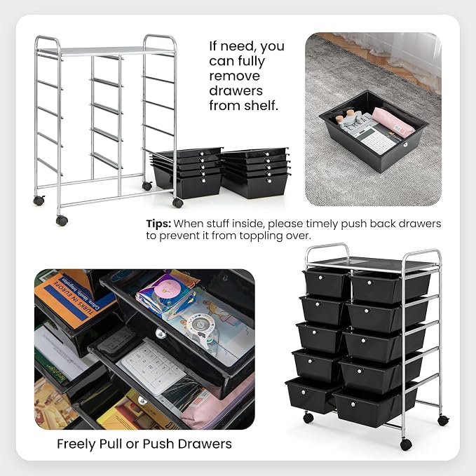 Giantex 10 Drawers Rolling Cart, Classroom Organizers, Storage Cart - Image 5