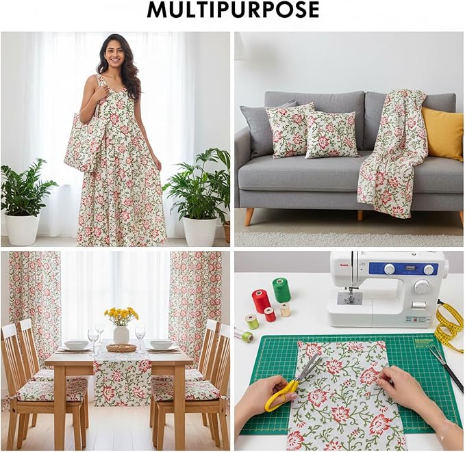 E-Tailor® Hand-Block Printed Pre-Cut Cotton Fabric Ideal - Image 4