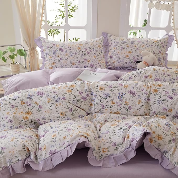 mixinni Floral Duvet Cover Set Queen Size, 100% Cotton 3-Piece Bedding Set - Image 5