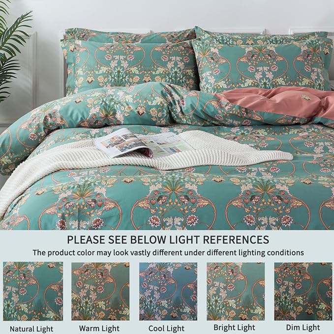 FADFAY Duvet Cover Set Floral Bedding Button Closure Twin 100% Cotton 600 TC - Image 5